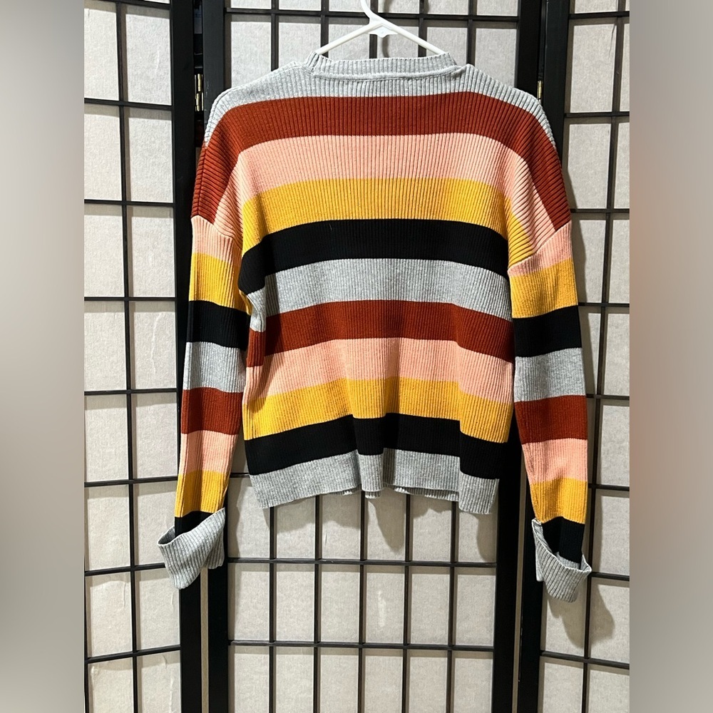 Sophie Rue PATCH POCKET STRIPE Ribbed Colorblock Sweater - Gray & Rust SIZE S - Picture 7 of 12